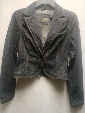 DKNY Jeans Women's Pinstripe Denim Blazer Jacket - Dark Blue